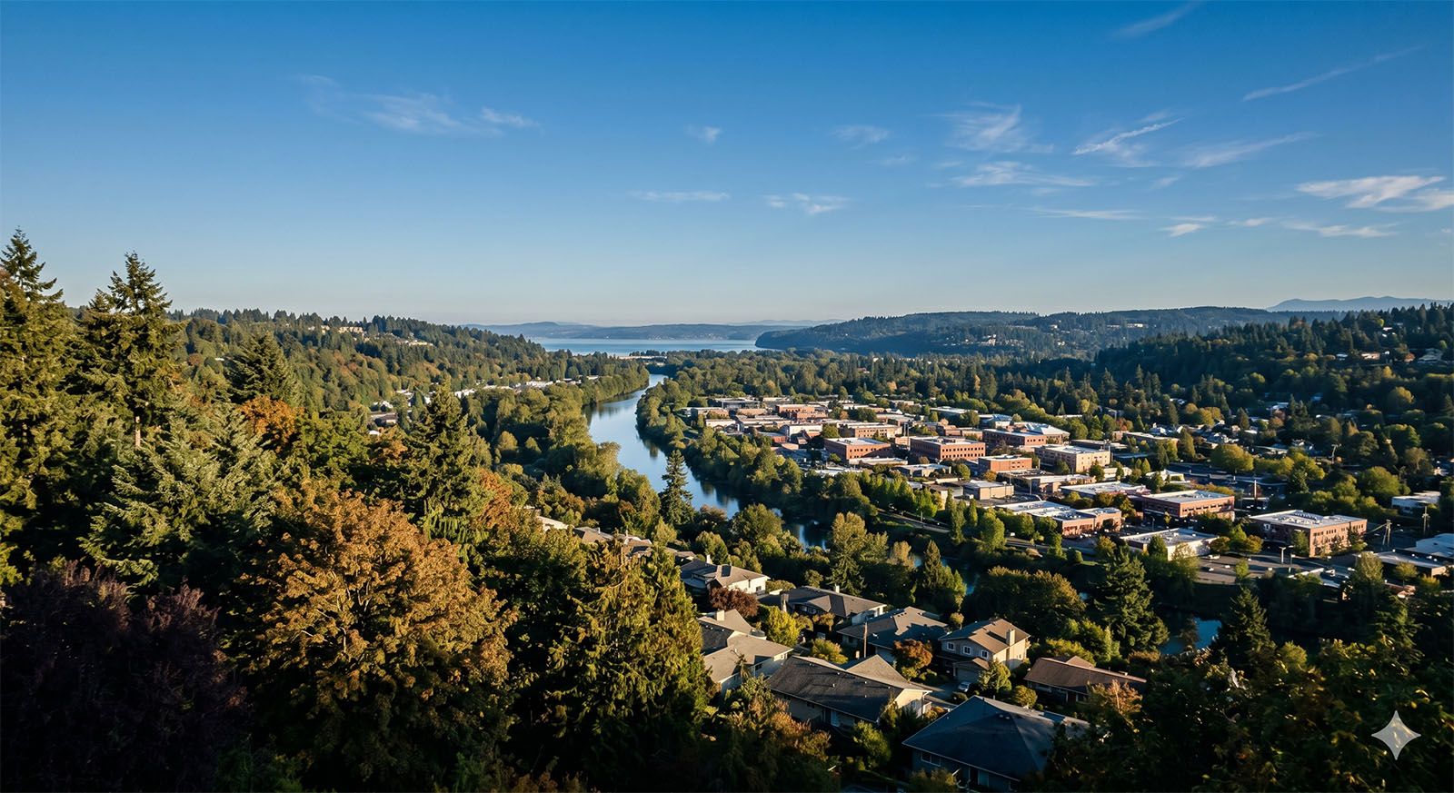 Cedar River valley and downtown Renton overlook Washington