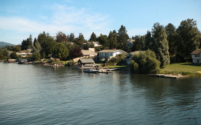 East Lake Sammamish Parkway waterfront homes with Lake Sammamish shoreline and residential docks