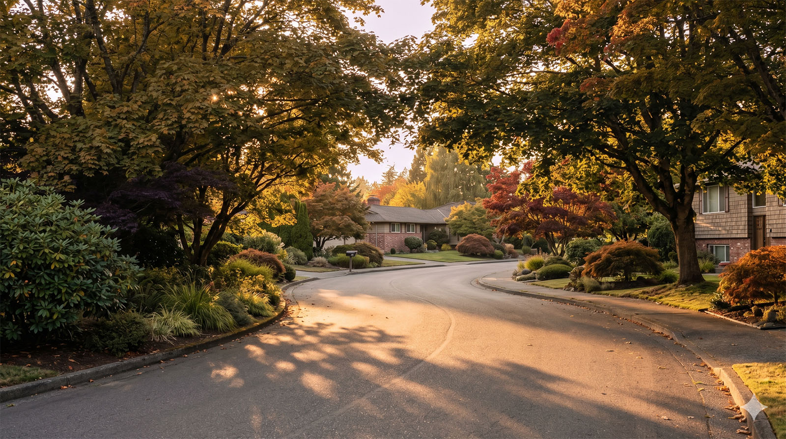 Kennydale residential street at golden hour in Renton WA