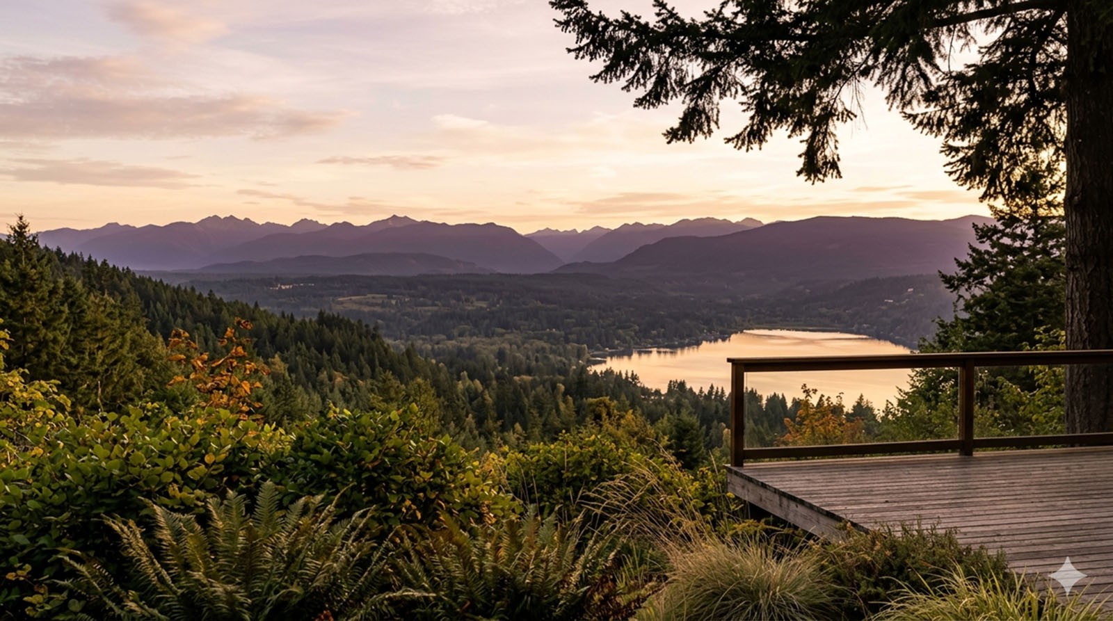 View from the Montreux community in Issaquah, looking northwest toward Lake Sammamish and the Olympic Mountains.