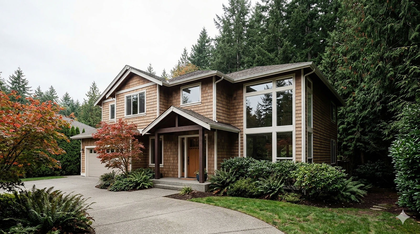 A contemporary home in the Newport Way and Cougar Mountain area of Issaquah, backing to a wooded greenbelt.