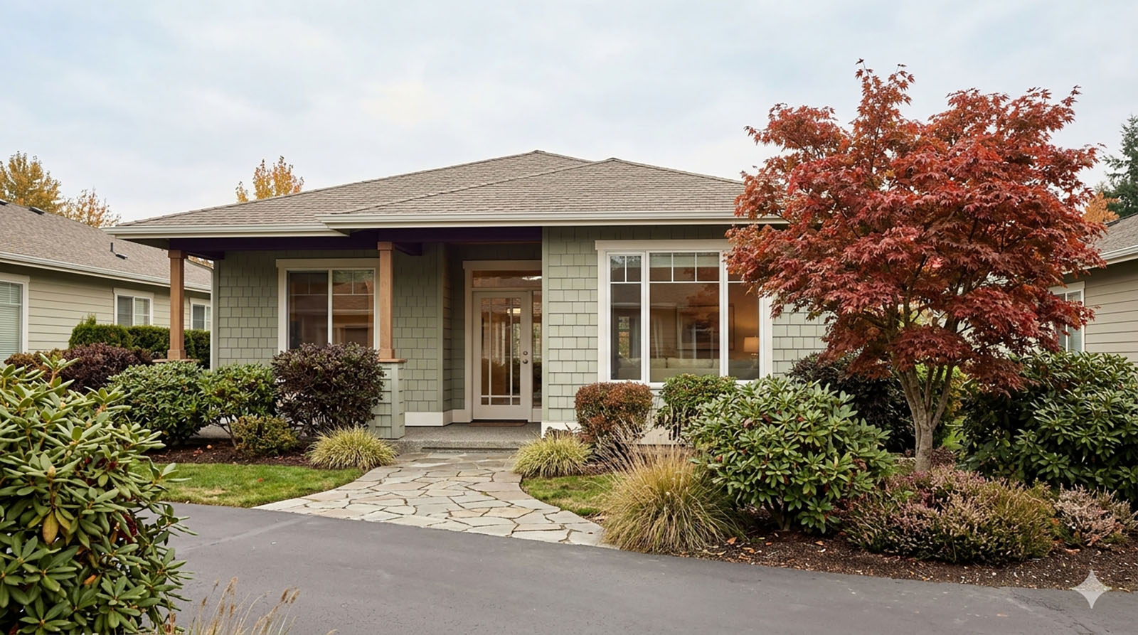 A single-level detached patio home in the Providence Point active adult community in Issaquah.