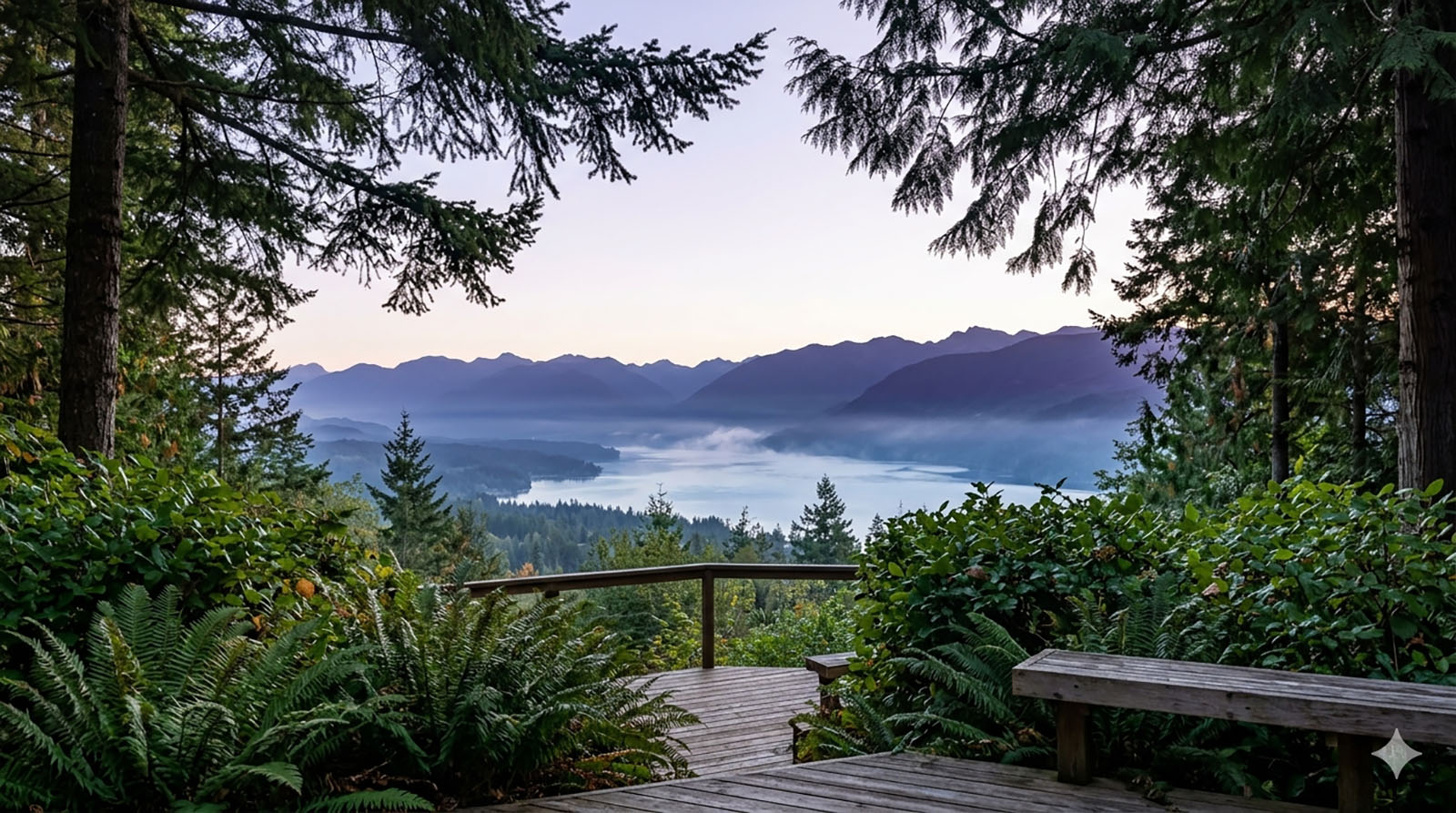A territorial view from a Squak Mountain residential property in Issaquah, looking out toward distant ridges.