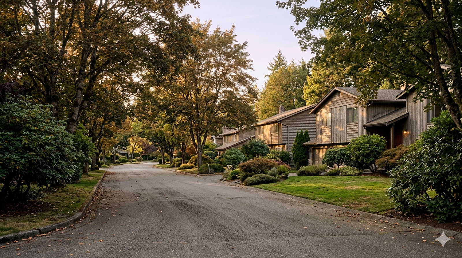 Established residential street in the Sycamore neighborhood of Issaquah, King County, Washington.