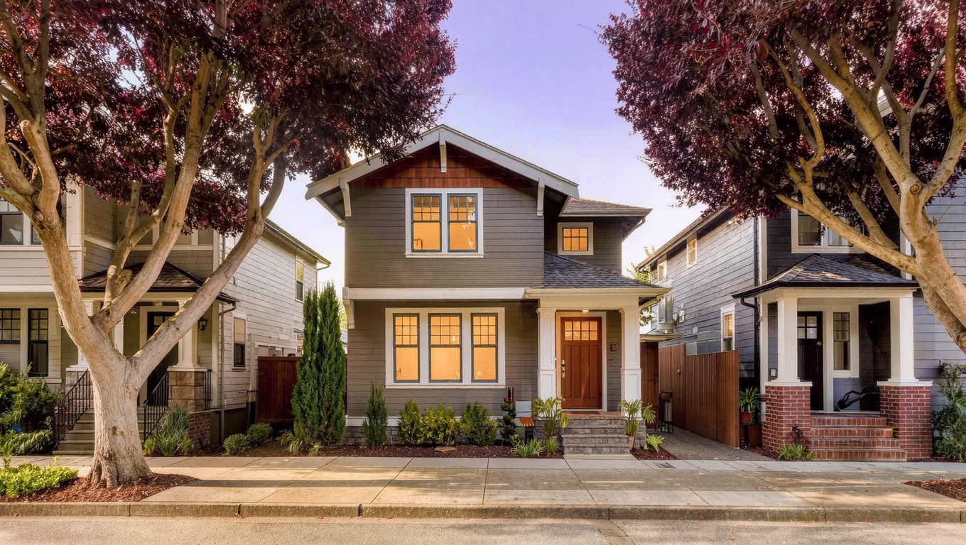 1950s to 1970s single-family home exterior near Downtown Renton Washington with updated landscaping and compact urban lot.