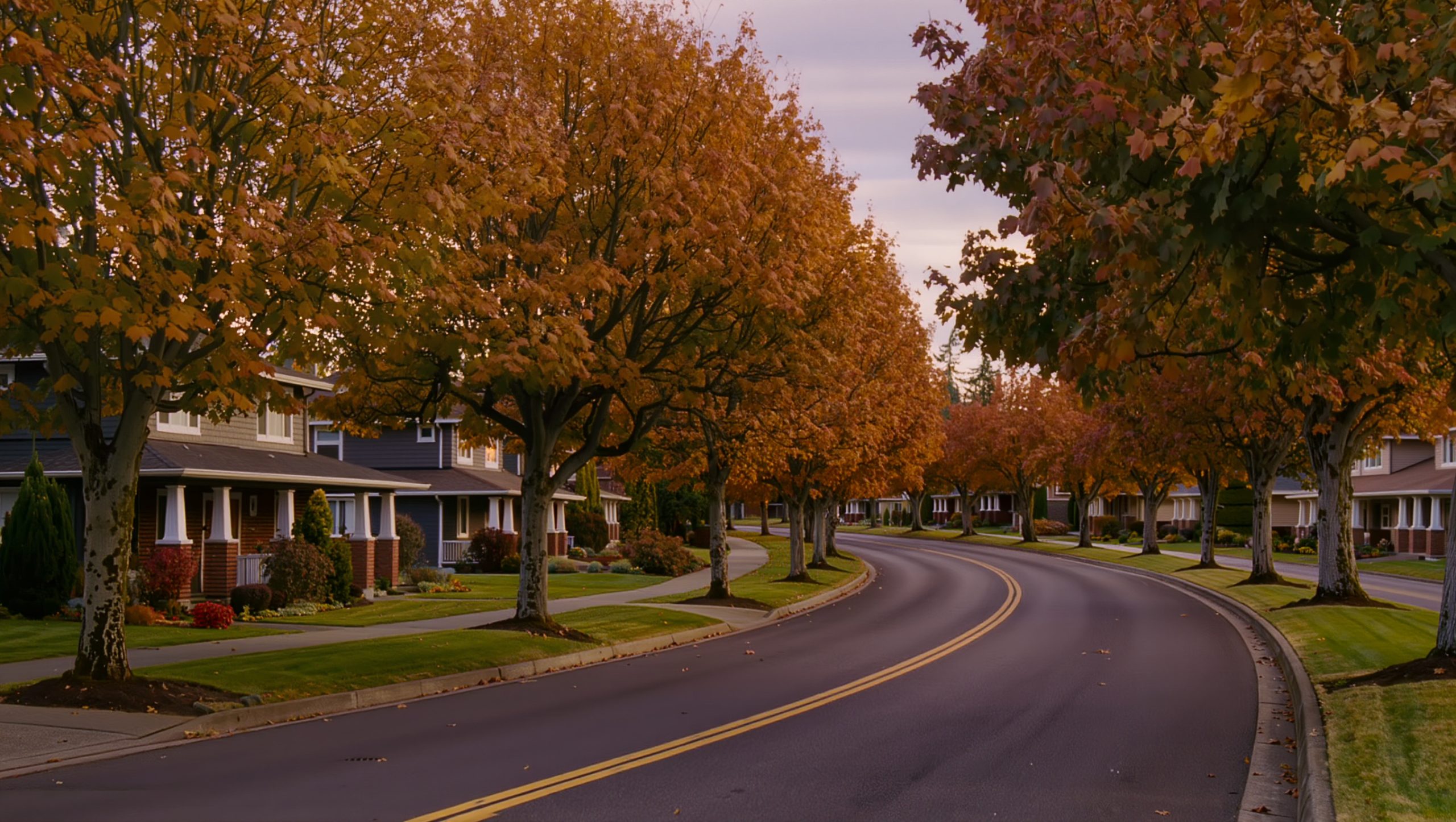 Tree-lined residential street in the Fairwood planned community of Renton, King County, Washington.