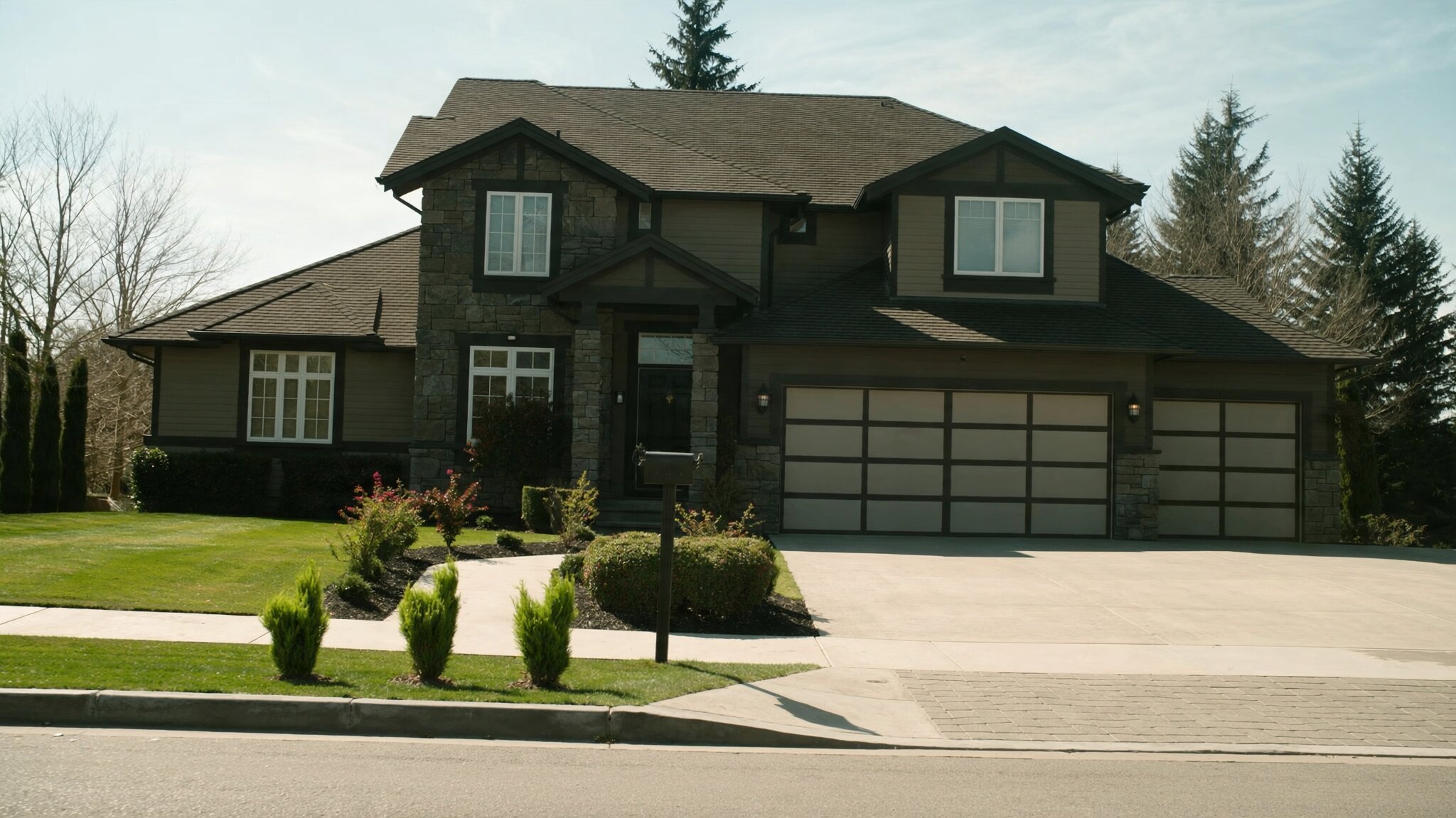 Well-maintained newer construction home exterior in Sammamish WA with Pacific Northwest landscaping