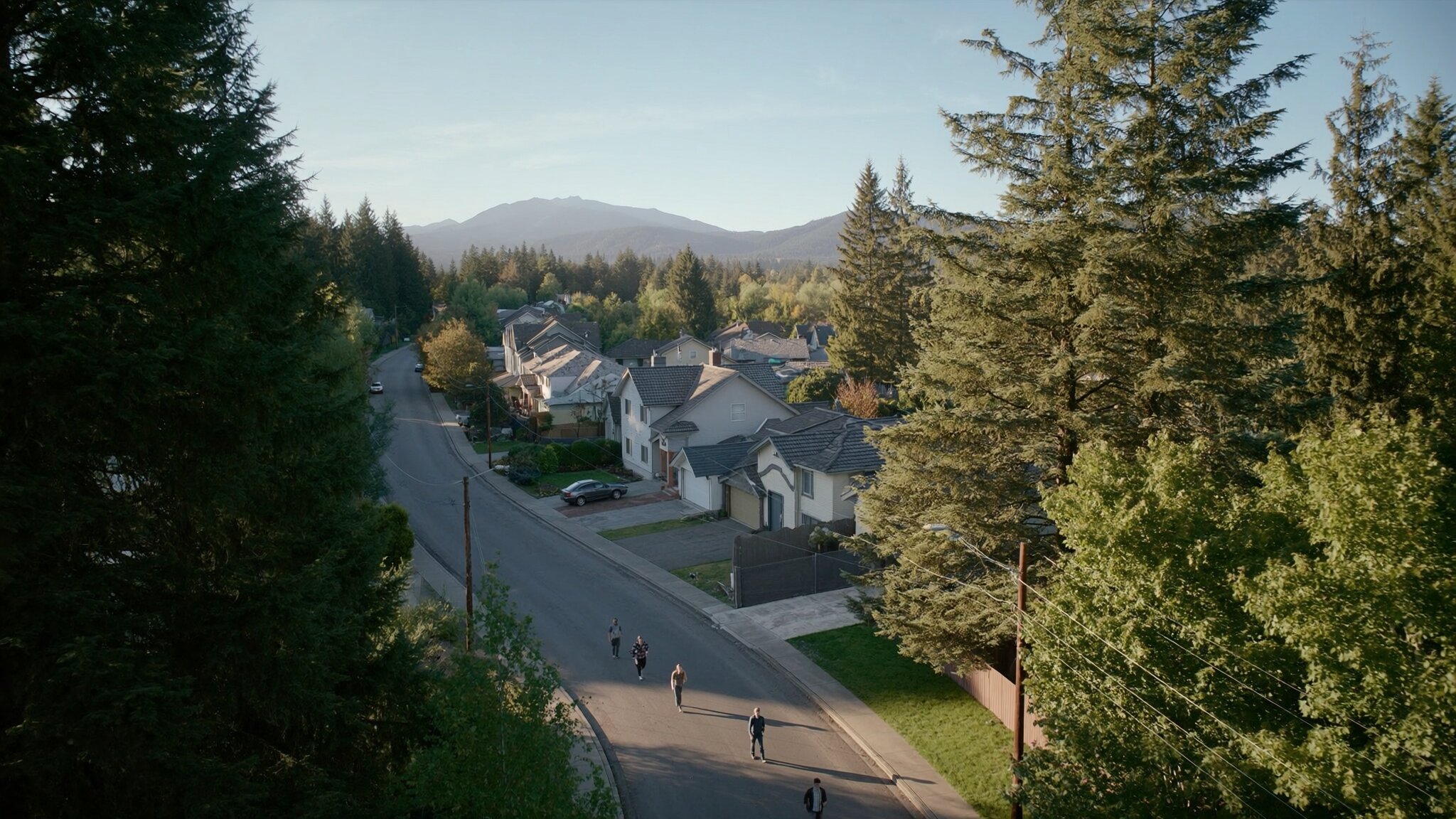 Aerial view of South King County Washington neighborhood with forested streets and homes — relocation destination 2026