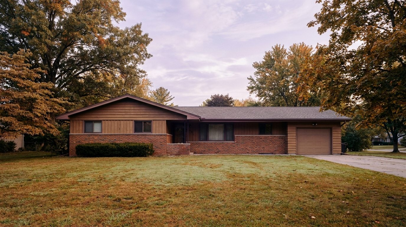 Single-story ranch home with a large yard on a residential street in the Auburn Valley neighborhood of Auburn, Washington