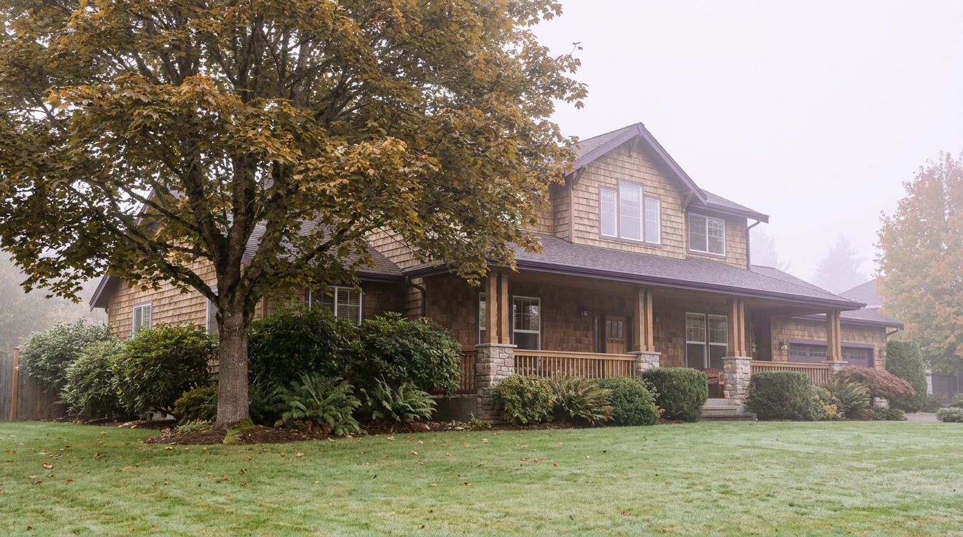 Custom-built two-story home exterior on a large lot in Cobble Creek, Auburn, Washington