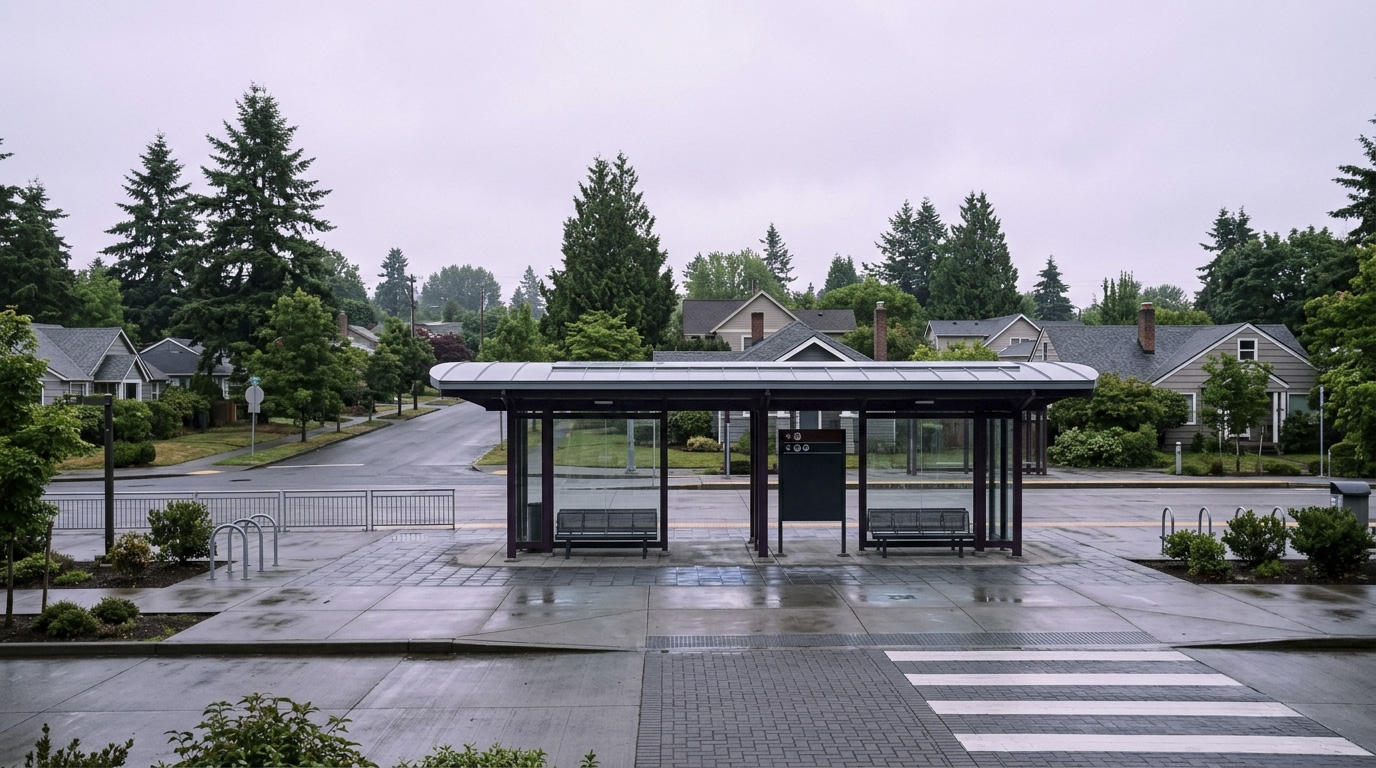 Commuters using the RapidRide bus platform at the Kent Station transit center in the Midway area of Kent, Washington