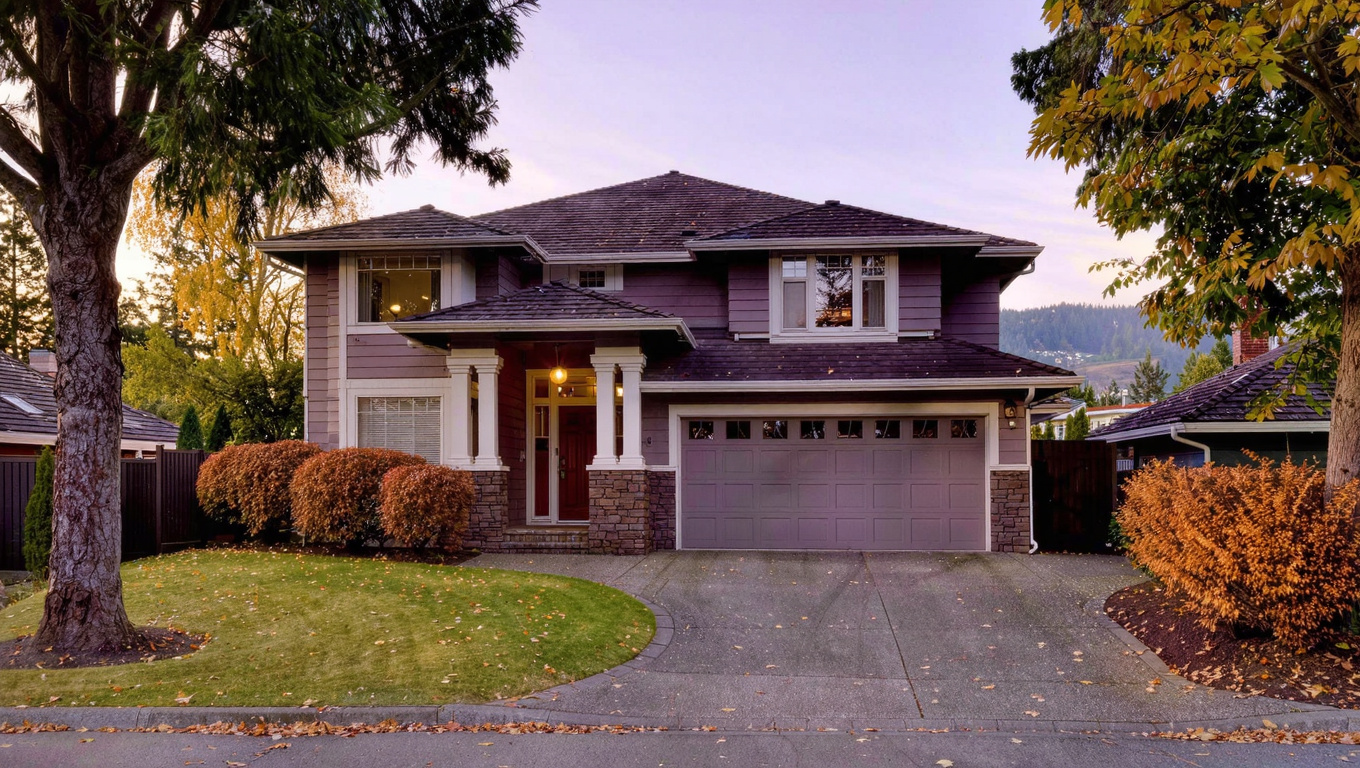 Two-story home with mature landscaping on an established street in the Lea Hill neighborhood of Auburn, Washington
