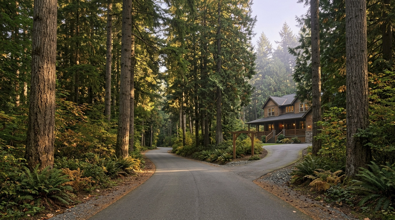 Wooded quarter-acre lots and established homes along the SE Kent and Covington border in Kent, King County, Washington.