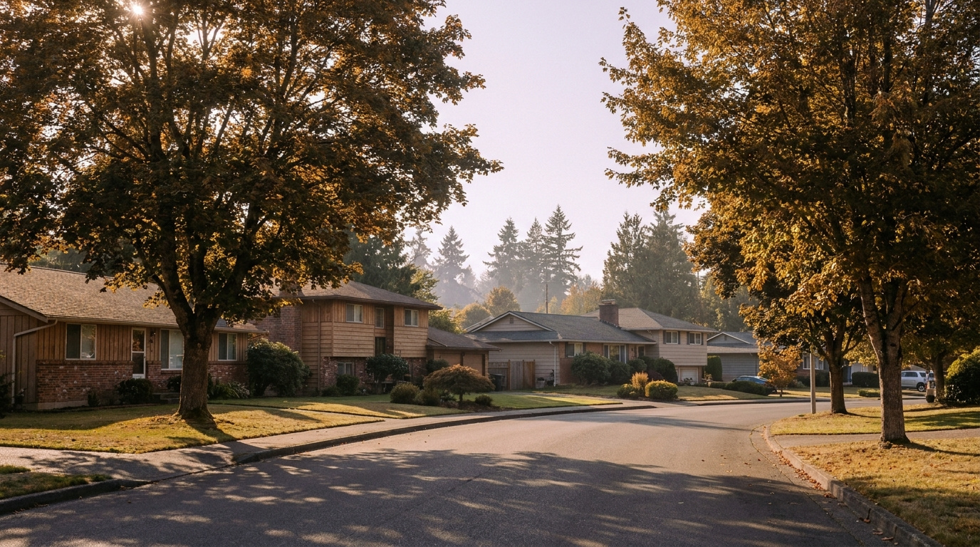 Affordable single-family homes along Auburn Way South, South Auburn neighborhood near the Muckleshoot area, King County, Washington.