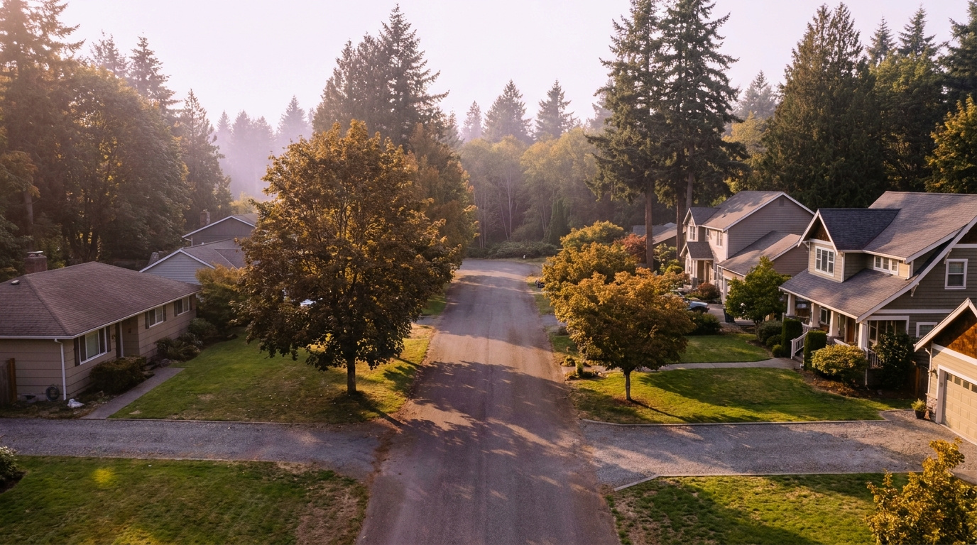 Quiet residential streets in the South Federal Way and Camelot area near the Pierce County line, King County, Washington.