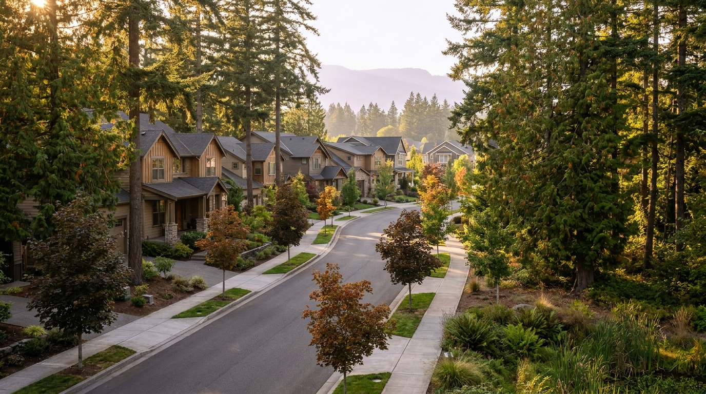 Master-planned homes with mountain views, The Bridges neighborhood of Auburn, King County, Washington.