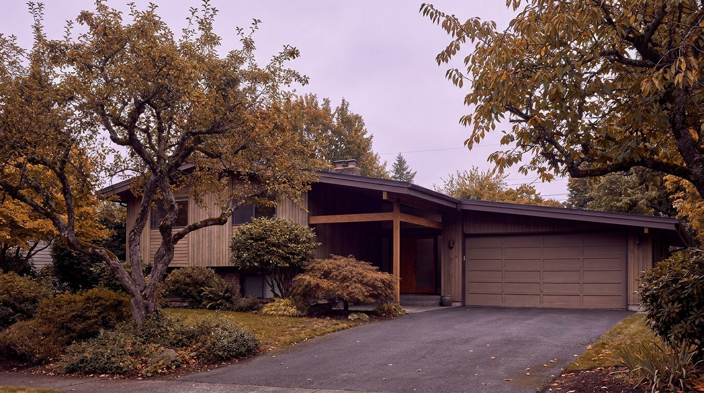 Split-level home with mature landscaping on an established street in the Scenic Hill neighborhood of Kent, Washington