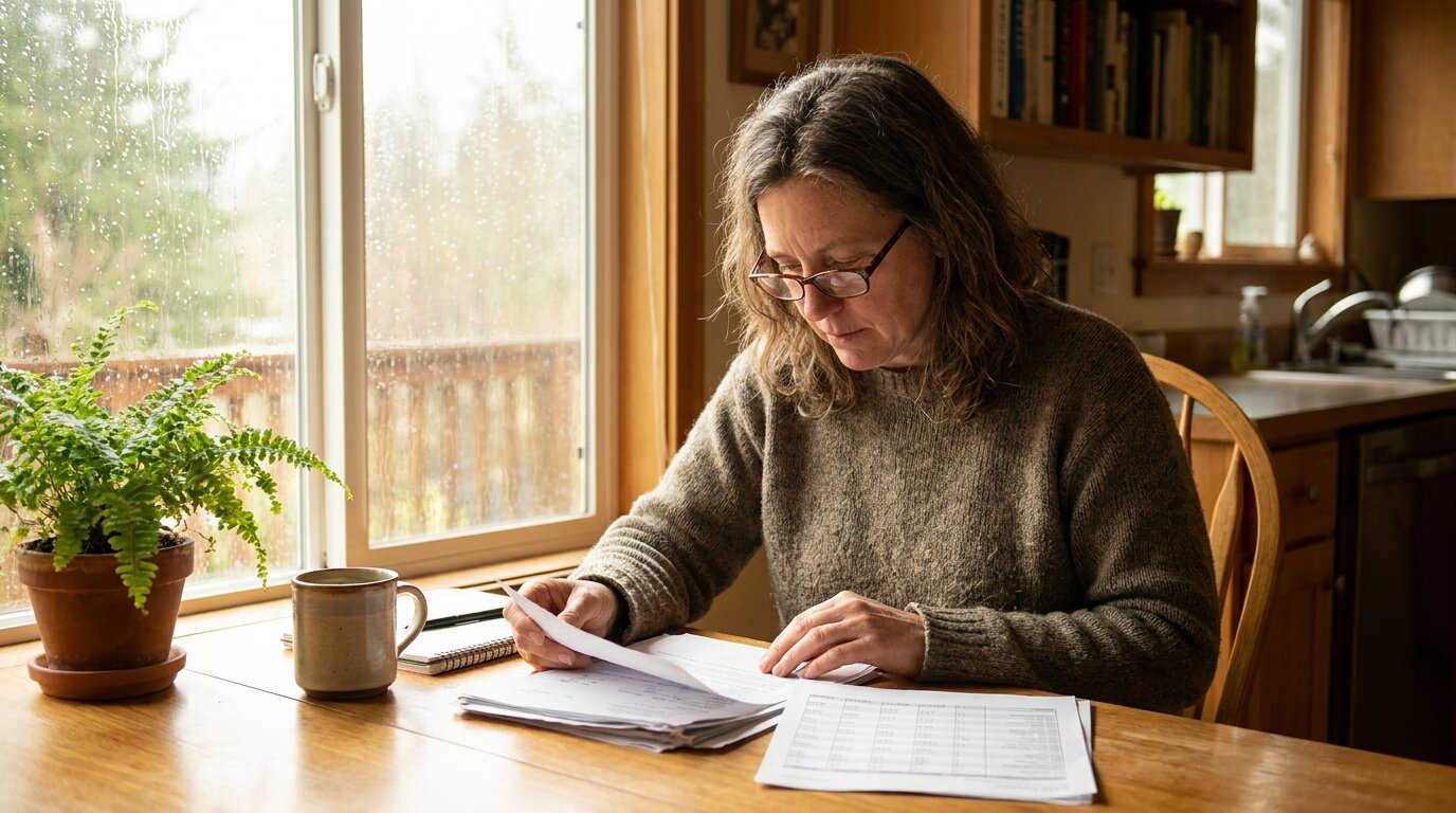 Homeowner reviewing home sale net proceeds worksheet King County WA