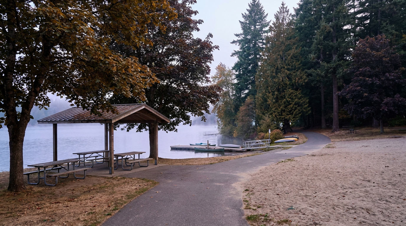 Steel Lake Park swim beach and picnic area in Federal Way, WA, the neighborhood's anchor green space