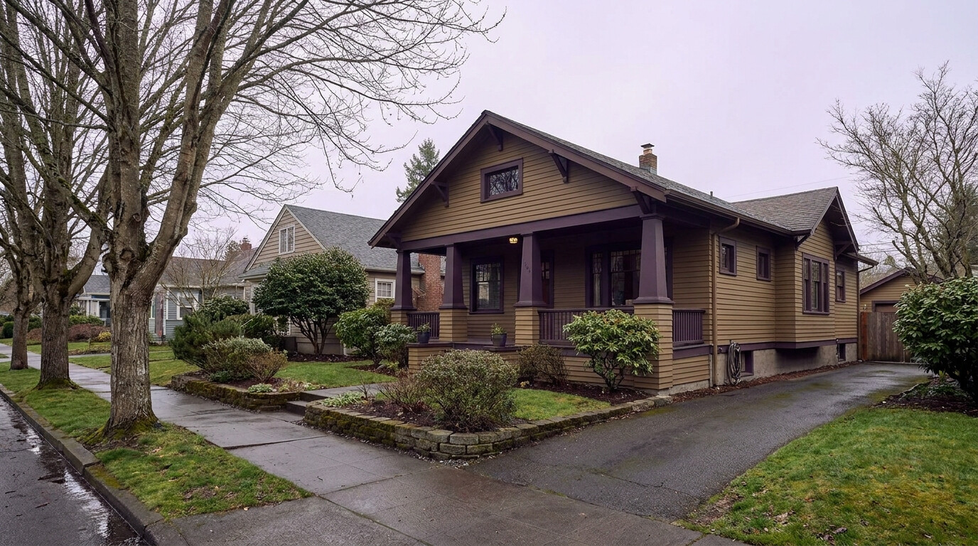 Early 1900s bungalow-style home exterior in the West Auburn Downtown Corridor, Auburn, Washington
