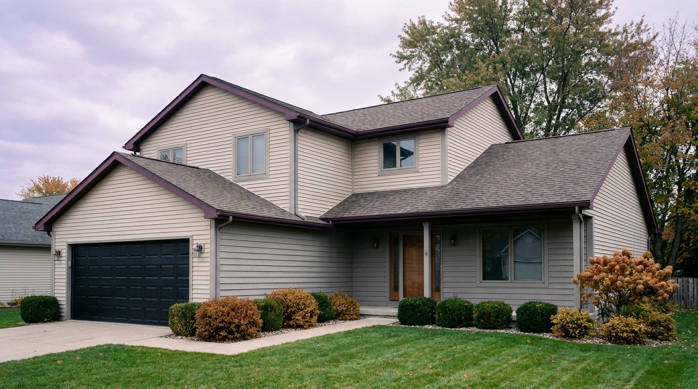 Two-story home exterior typical of the Brittany Lane neighborhood of Federal Way, Washington, built in the 1990s and 2000s