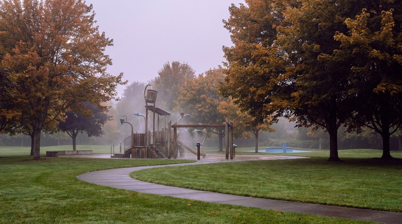 Crossroads Park spray playground and green space in the Crossroads neighborhood of Bellevue, Washington