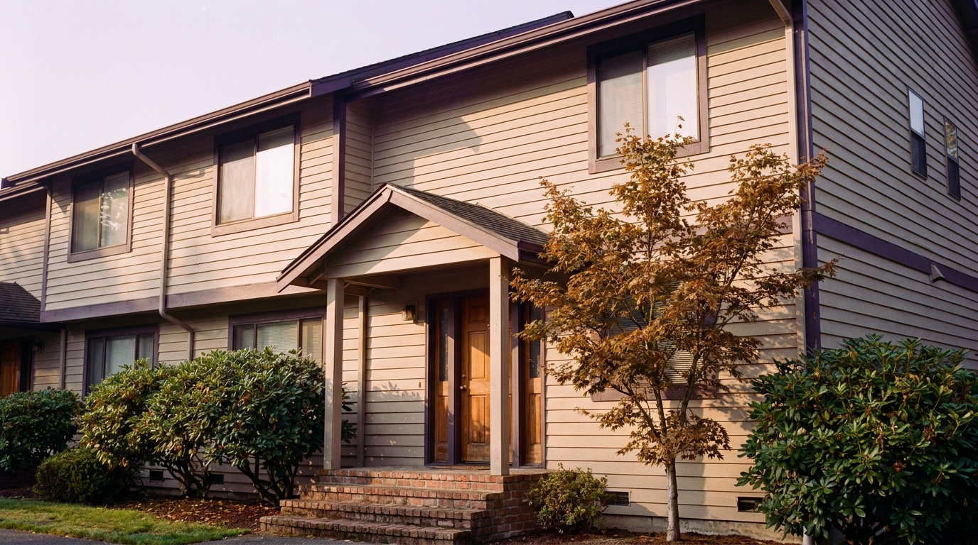 Townhome and condo exterior in Crossroads, Bellevue, Washington, representing 2026 real estate