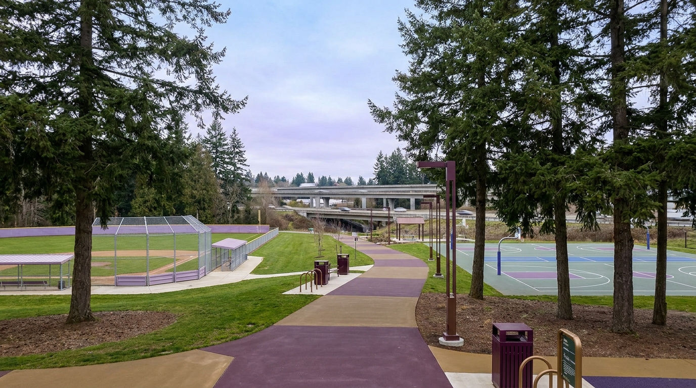 Eastgate Park with ballfield and nature trails in the Eastgate neighborhood of Bellevue, Washington