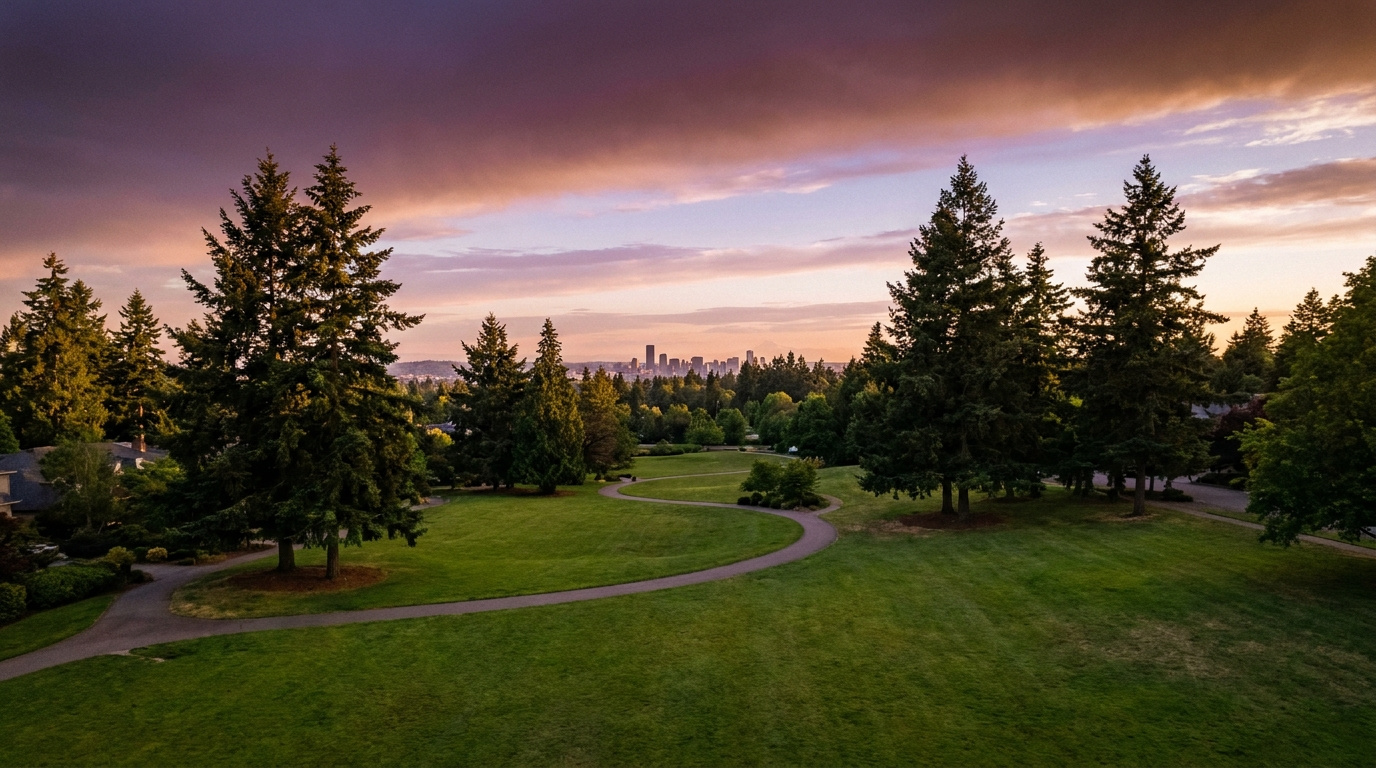 Forest Hill Neighborhood Park on the Somerset hillside in Bellevue, Washington, with territorial views
