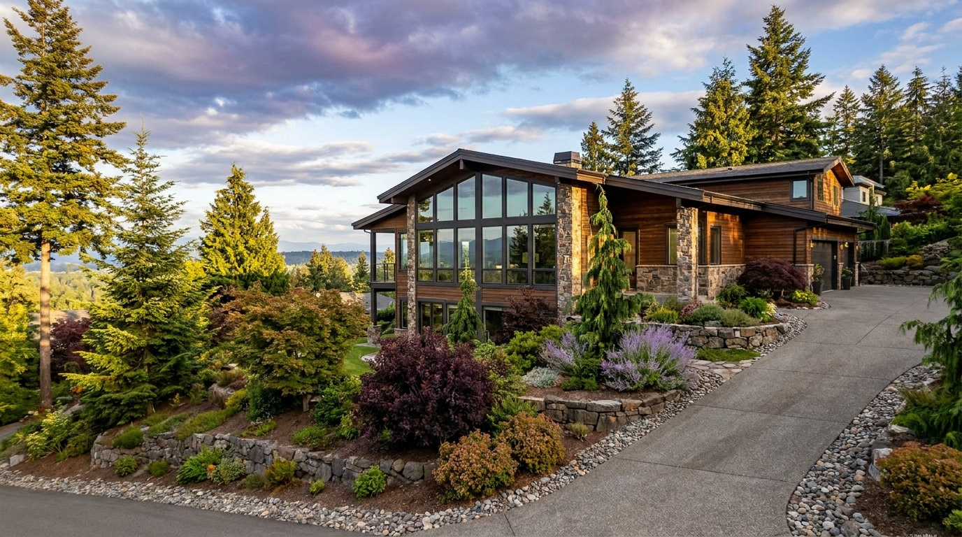 Single-family hillside home exterior in Somerset, Bellevue, Washington, representing 2026 real estate