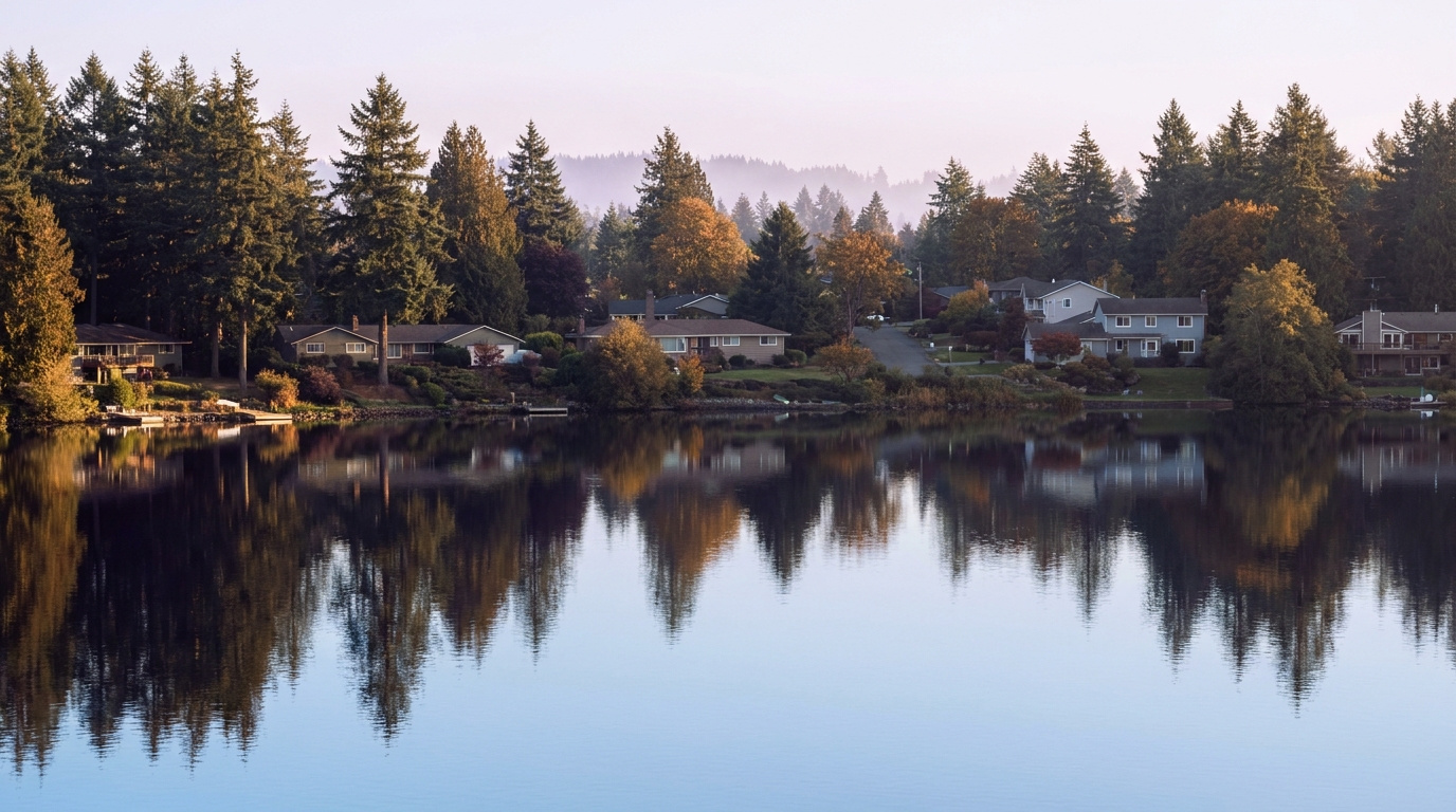 Established residential neighborhood surrounding Mirror Lake in Federal Way, King County, Washington.