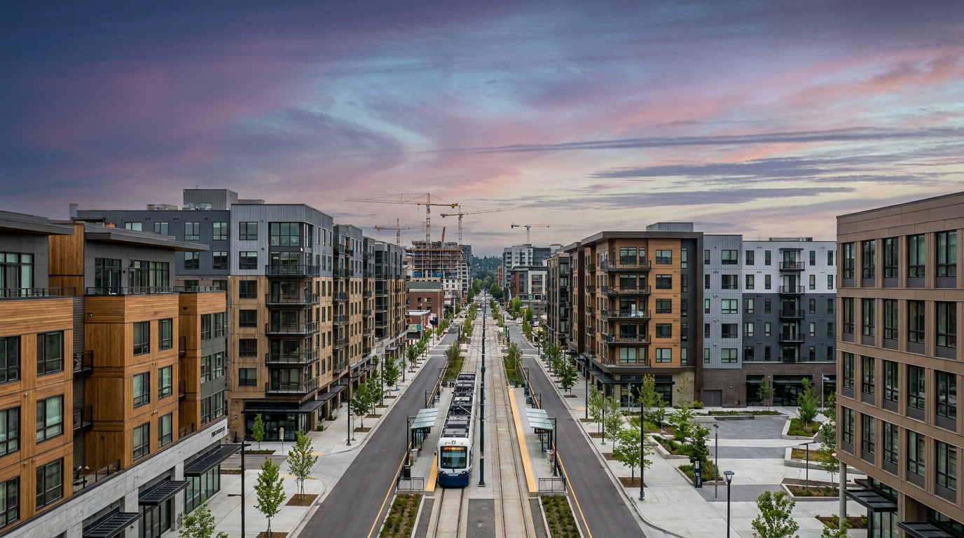 Residential street near the Wilburton and BelRed area of Bellevue, King County, Washington.