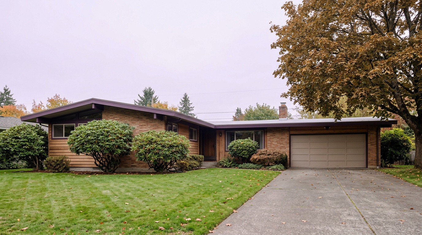 1960s to 1980s single-family rambler home exterior in Newport Hills, Bellevue, Washington, representing 2026 real estate