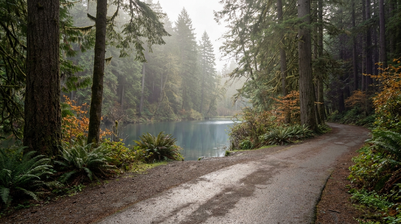 Panther Lake Trail near the Wynstone and Belmor Park area of Federal Way, Washington, a flat wooded walking loop