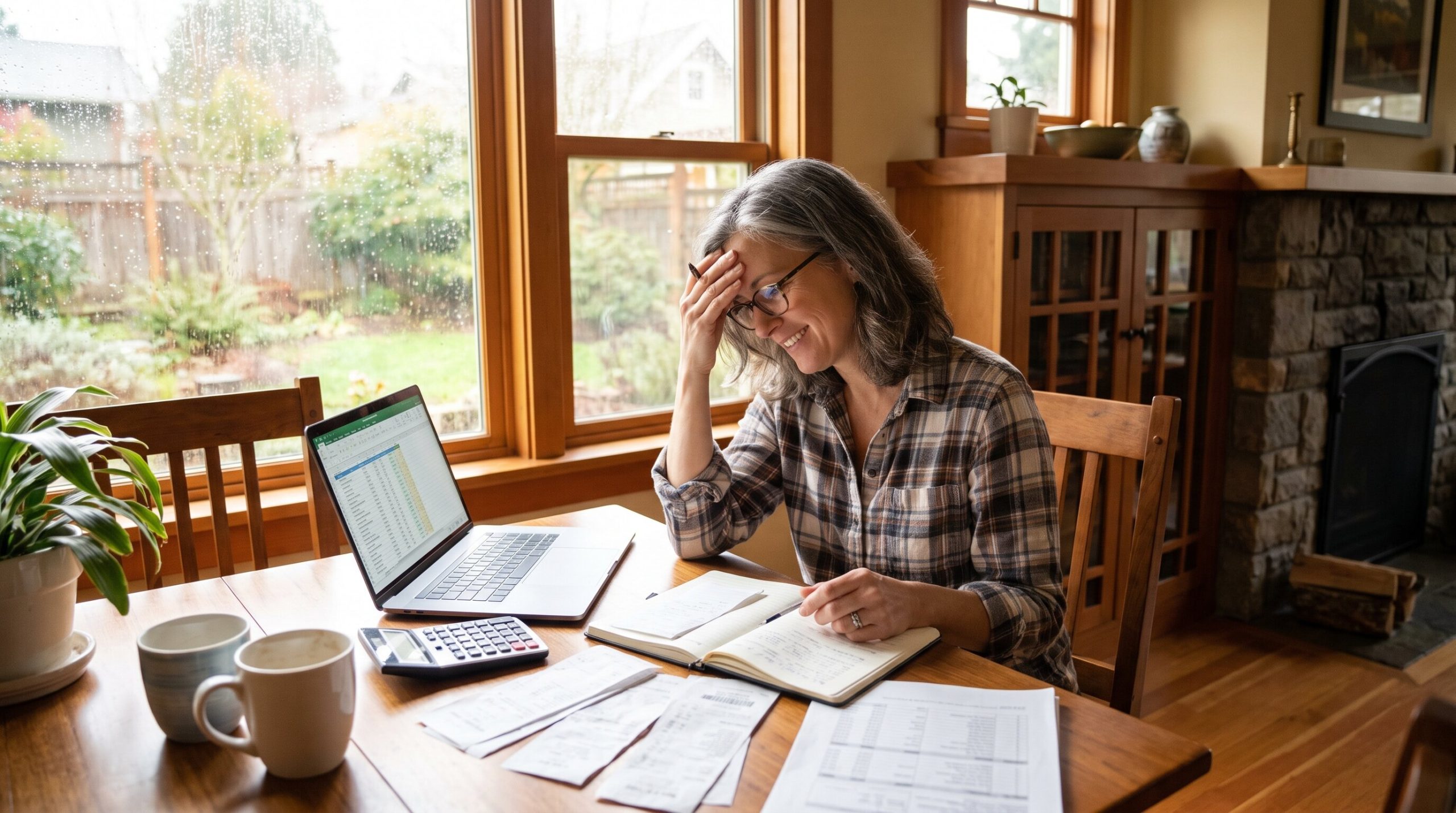 Homeowner reviewing home equity paperwork at kitchen table in King County WA