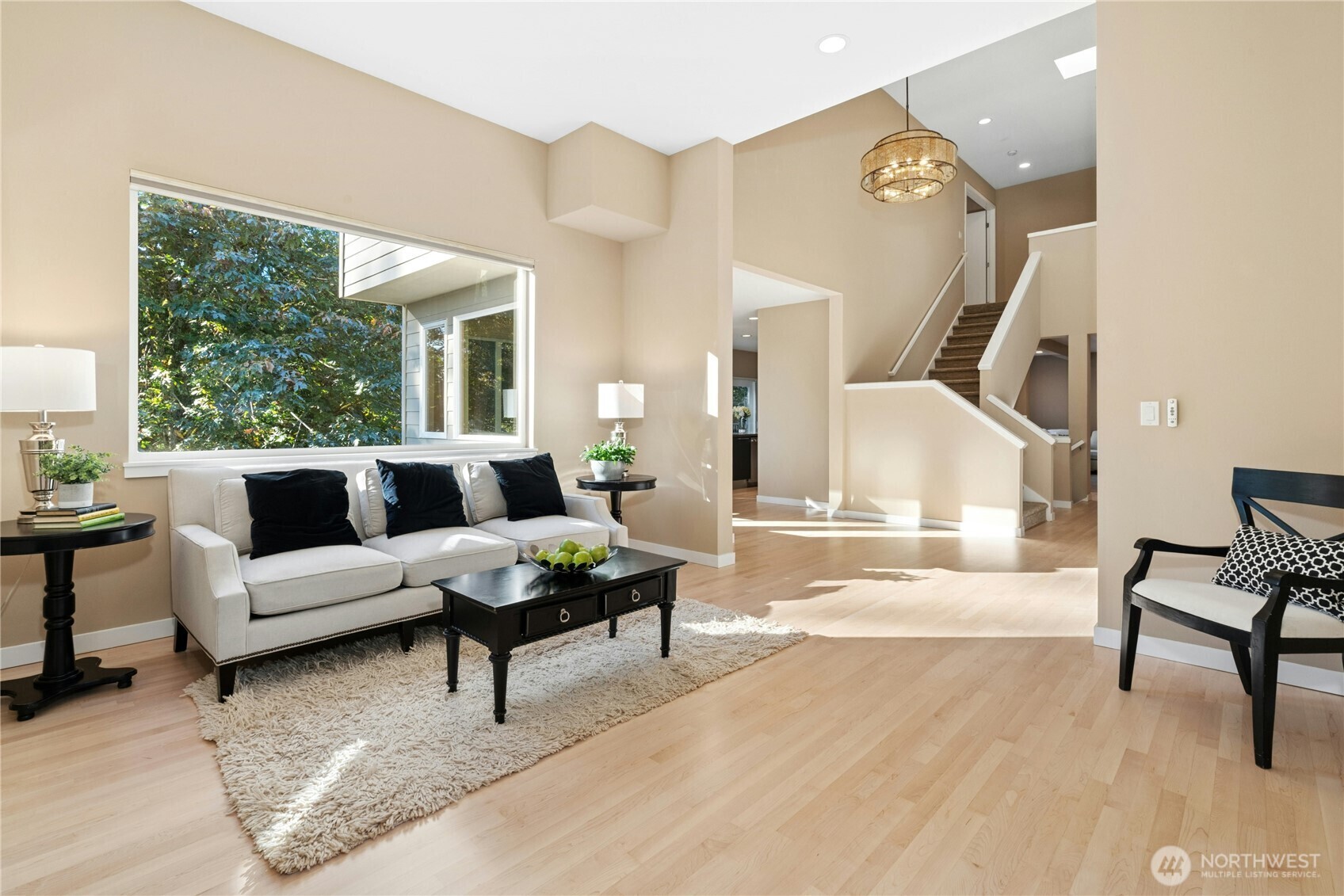 Living room with stairs to the upper level